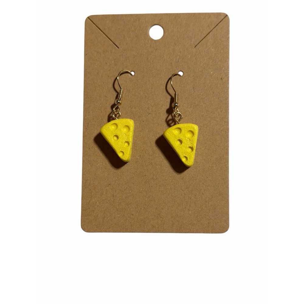 Handmade Yellow Cheese Wedge‎ Dangle Earrings Gold Tone French Hook Whimsical
